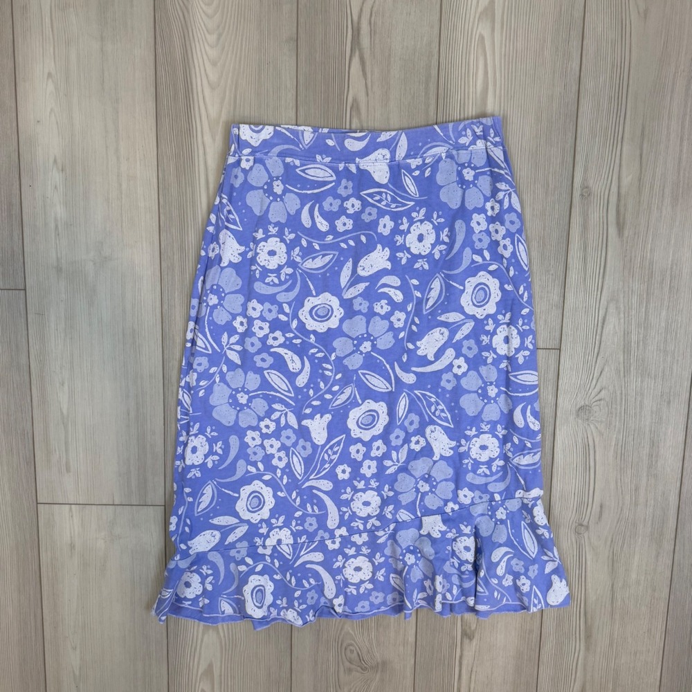 Fresh Produce Floral Midi Skirt Purple Cotton Ruffle Hem 1258 Womens Medium